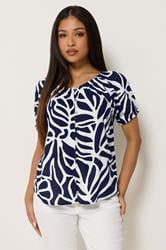 M&Co Petite Navy Blue Abstract Print Blouse | M&Co 3