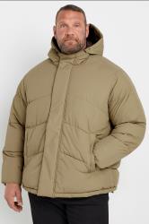 JACK & JONES Big & Tall Beige Brown Hooded Puffer Jacket | BadRhino 2