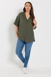 YOURS Plus Size Khaki Green Linen Shirt | Yours Clothing 1