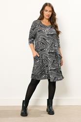 YOURS Plus Size Grey Abstract Soft Touch Pocket Dress | Yours Clothing 3