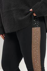 YOURS Plus Size Black Diamante Mesh Side Stripe Leggings | Yours Clothing 4