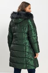 BUMP IT UP Maternity Plus Size Green Panelled Puffer Midi Coat | Yours Clothing 2