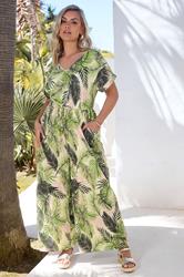 YOURS Plus Size White Palm Print Tie Front Jumpsuit | Yours Clothing 3