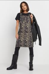 PixieGirl Petite Women's Natural Brown Leopard Print Denim Pinafore | PixieGirl 3