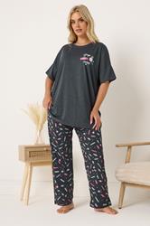 YOURS Plus Size Grey 'Sleep Is Sweet' Wide Leg Pyjama Set | Yours Clothing 1