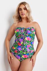 YOURS Plus Size White Floral Dalmatian Print Halter Neck Swimsuit | Yours Clothing 6