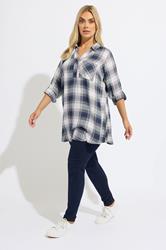 YOURS Plus Size Navy Blue Check Overhead Shirt | Yours Clothing 1