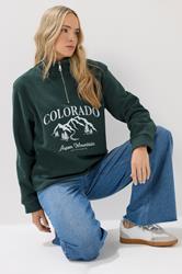 LTS Tall Green Quarter Zip 'Colorado' Embroidered Fleece | Long Tall Sally 3