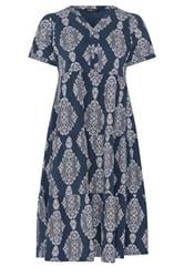 YOURS Curve Navy Blue Paisley Tiered Midi Dress