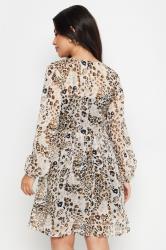 PixieGirl Petite Women's Brown Leopard Print Smock Mini Dress | PixieGirl 5