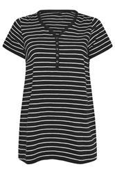 EVANS Plus Size Black Stripe Short Sleeve Cotton Henley Top | Evans 6