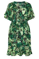 YOURS Curve Black Palm Leaf Crinkle Beach Dress