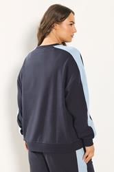 YOURS Plus Size Navy Blue 'NYC' Side Stripe Sweatshirt | Yours Clothing 5