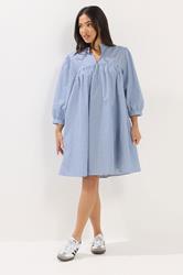 PixieGirl Petite Women's Blue Stripe Smock Cotton Dress | PixieGirl 2