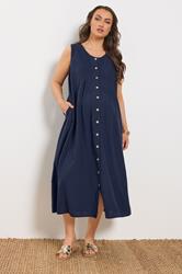 BUMP IT UP MATERNITY Plus Size Navy Blue Linen Button Through Dress | Yours Clothing 3
