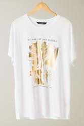 EVANS Curve White Metallic Floral Print Modal Rich T-Shirt