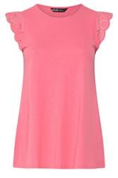 YOURS Curve Coral Pink Broderie Anglaise Frill Vest Top