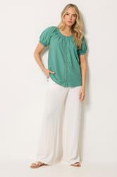 LTS Tall Women's Teal Green Linen Button Blouse | Long Tall Sally 1