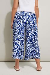 YOURS Plus Size Blue Abstract Floral Textured Midaxi Culottes | Yours Clothing 2