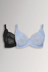 YOURSET 2 PACK Plus Size Blue Non-Padded Underwired Bras | Yours Clothing 3