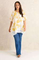 EVANS Plus Size Yellow Floral Double Layer Angel Top | Evans 1