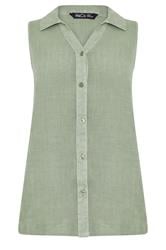 M&Co Sage Green Sleeveless Collared Shirt | M&Co 5