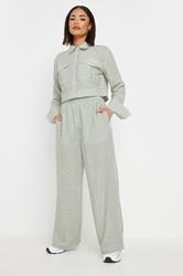 PixieGirl Petite Women's Green Linen Striped Wide Leg Trousers | PixieGirl 3