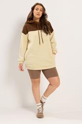 YOURS Plus Size Natural Brown Colourblock Teddy Fleece Hoodie | Yours Clothing  1