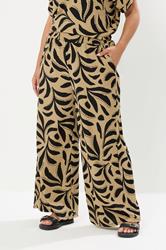YOURS Plus Size Natural Brown Leaf Crinkle Wide Leg Trousers | Yours Clothing 3