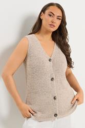 YOURS Plus Size Natural Brown Button Through Knitted Waistcoat | Yours Clothing 3