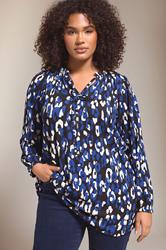 EVANS Plus Size Blue Animal Print Jersey Crepe Blouse | Evans 3