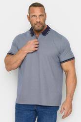 BadRhino Big & Tall Blue Textured Zip Neck Polo Shirt | BadRhino 3