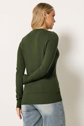 LTS Tall Dark Olive Green Crew Neck Button Cardigan | Long Tall Sally 2