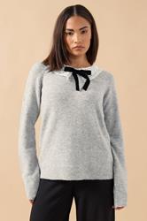PixieGirl Petite Women's Grey Lace Collar Bow Jumper | PixieGirl 3