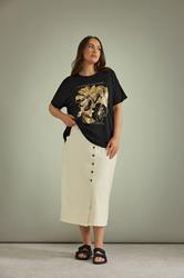 EVANS Plus Size Cream Button Through Denim Maxi Skirt | Evans 3