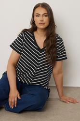 EVANS Plus Size Black Stripe Premium Cotton T-Shirt | Evans 3