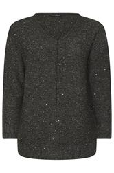 EVANS Plus Size Black Sequin Embellished V-Neck Jumper | Evans 5