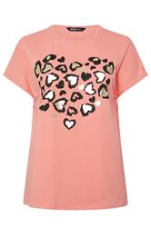 YOURS Curve Orange Leopard Heart T-Shirt