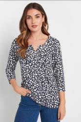 LTS Tall Navy Blue Leopard Print Cotton Henley Top | Long Tall Sally 3