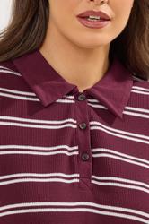 YOURS Plus Size Red Stripe Waffle Rugby Collar Top | Yours Clothing 5