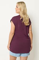 YOURS Plus Size Purple Notch Neck T-Shirt | Yours Clothing 2