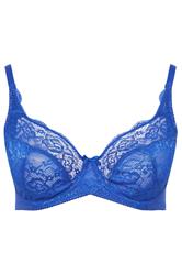 YOURS Curve Cobalt Blue Stretch Lace Non-Padded Underwired Balcony Bra