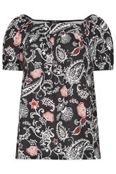 LTS Tall Black Paisley Square Neck Top