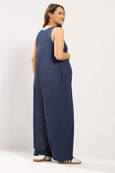 BUMP IT UP MATERNITY Plus Size Navy Blue Nursing Jumpsuit | Yours Clothing 2