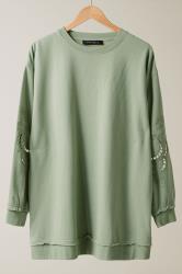 EVANS Curve Sage Green Cutwork Crew Neck Sweatshirt