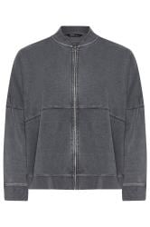 YOURS Curve Grey Acid Wash Oversized Sweat Bomber Jacket