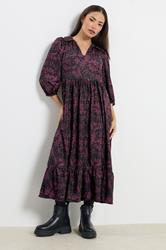 PixieGirl Petite Women's Burgundy Red Abstract Midi Dress | PixieGirl 3