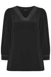 EVANS Curve Black Stitch Detail Blouse