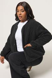 YOURS Plus Size Black Collarless Fleece | Yours Clothing 3