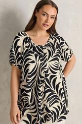 EVANS Plus Size Black Premium Linen Leaf Print Blouse | Evans 1